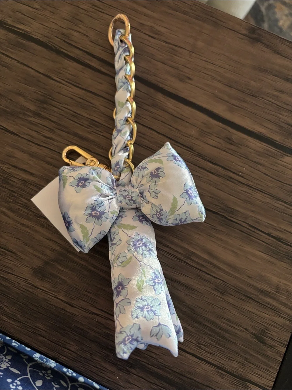 Floral Bow Keychain Card Holder - Light Blue